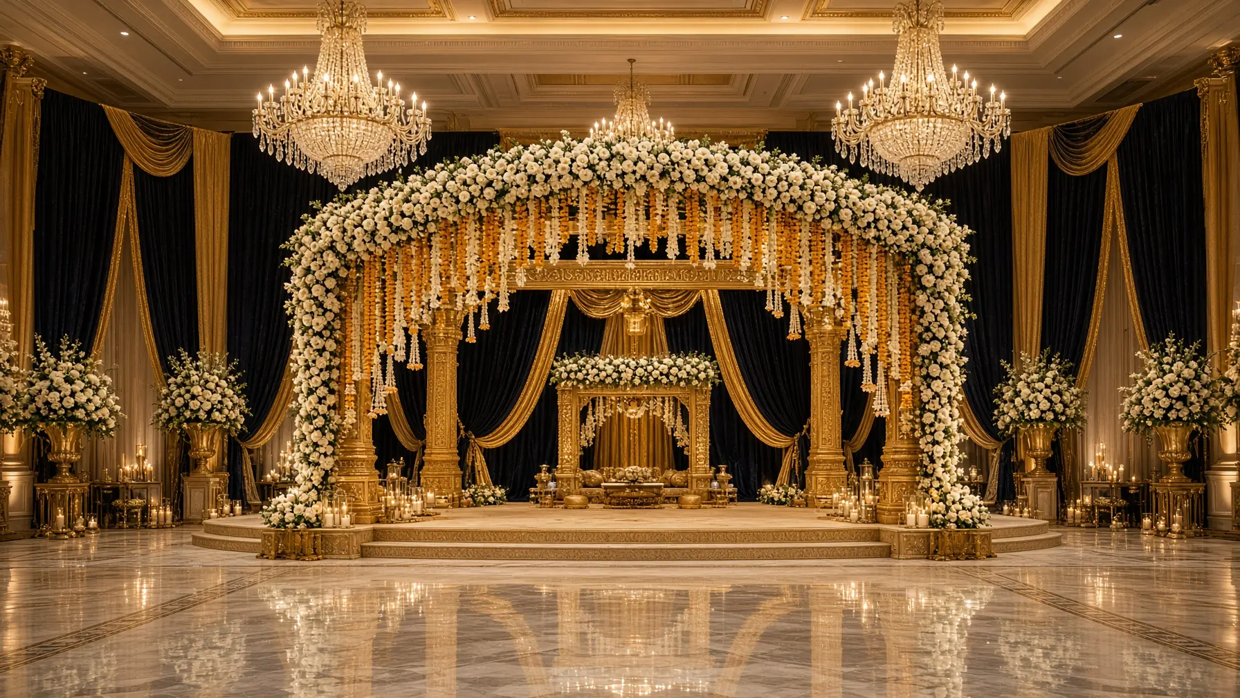 Luxury gold floral wedding mandap